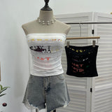 Real Shooting Millennium Spice Girls Out-To-Shoulder Print Split Hole Tector-Throw Vest With Bra Pad Short Sleeveless Top 1301