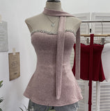Real Shoot Drilling Hanging Neck Ribbon Slings Slings With Bra Cushions In The Shoulder Sleeveless Top 9291