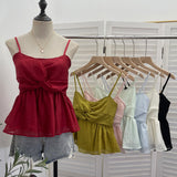 Real Shooting Hong Kong Island Hottie Sling Vest Folded Short Skirt Shaved Meat Thin Sleeveless Top 3729
