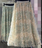 Lace Embroidery Dress 2025 Summer New French High-Rise Thin Double-Layer Net Yarn A-Word Half-Body Dress Woman