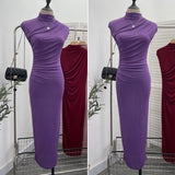 Ceclent Unique Dress With Thin Folds And Hips High-Collar After The Opening Of The Fork Dress 8858