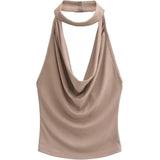 Pure Hottie Sexy Hanging Neck Collar Big Bare Back Slings Women Summer New Folds Inside And Outside Wear Vest Tide