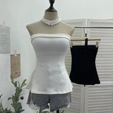 Real Shot With Chest Cushion A Word Shoulder Knitted Vest Around The Neck Design Wrap Waist Thin Tset 9295