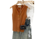 Commuter Loose Thin Zipper V Collar Sleeveless Vest Women Wear 2026 New High-End Small Shirt