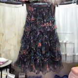 Heavy Industry Nail Pearl Irregular Dress Pined Printed Dress Color Cake 2025 New Half-Body Dress Net Yarn Long Dress