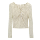 Wooden Ear Lace With V-Neck Lace In The Bottom Shirt Of The New Pure Lustful Skin T-Shirt