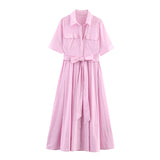 2025 Summer New Women's Fashion Leisure Short-Sleeved House Silk Shirt Dress 2640596
