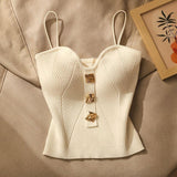 2025 Summer New High-End Small Fragrant Wind Knitted Bra Sling Sling Sling Vest Inside The Women Wear Sleeveless Back Short Top