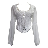 French Court Wind Strapped With Waist Fish Bone Shirt Lace Shirt Back Waist To Take Short Top 8803