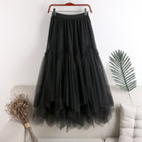 2025 New High-Rise Thin Long Irregular Double Mesh Splicing Half-Dress Female Pong Skirt Dress Dress