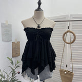 Real Shooting Holiday Wind Bra Strap With Bow Irregular Dress Loose Thin Short Sleeveless Top 9568