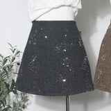 2025 Winter Dress Nails Flashing Shiny Half-Dress High Waist Thin A Word Anti-Walking Bag Hip Skirt 8585