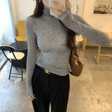 Silk Wool Skin Comfortable White High-Necked Bottom Shirt Women Take Autumn And Winter 2004 New Long-Sleeved T-Shirt