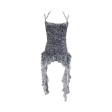 Real Shooting Wave Point Lace With Hanging Neck Sling Vest Splicing Lace Irregular Ribbon Mesh Sleeveless Top 16511