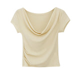 2026 Early Spring Design Collar Slim Thin Elastic Short-Sleeved T-Shirt New Hottie Short Model