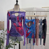 Spice Girls Slapout Twisted Kinesi Hanging Neck Mesh Printing Unique Design Long-Sleeved T-Shirt Embanded Backclothed 2772