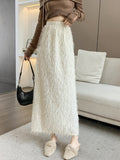Tassel Open Fork Half-Dress Woman Autumn And Winter French Style Loose High-Waisted Waist-Waisted Thin Word Straight Skirt Temperament Long Skirt