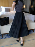 Simple Multi-Color New Folding Skirt Half-Dress Woman High Waist Thin Solid Color Hanging Medium Long Folding Skirt