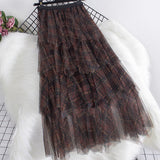 Color Lattice Irregular Multi-Layer Mesh Cake Skirt Women's Autumn And Winter New High Waist Hanging Feeling Long Half-Body Skirt