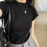 Korean Version Of The Shoulder Collar Short-Sleeved T-Shirt Folded To Wear The Bottom Of The Bottom Wear 2025 New Design Repair Body Dress