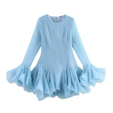 2025 Spring And Summer Women's Long-Sleeved Folded Lotus Leaf-Side Pony Dress Women