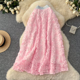 French Heavy Industry Three-Dimensional Rose A Word Skirt Female High Waist Thin Long Elegant Temperament Skirt