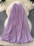 Striped Half-Dress Women 2026 New Tight Waist Hanging Long Skirt Wave Hem Swing 100 Folds Skirt