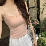 White Lace Splicing Sling Small Vest Women's Summer Shirt Outside The 2025 New Hot Girl Pure Desire Short Top