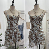 Real Shooting Mesh Yarn Irregular Rivet Vest Dress Women 2025 Summer Dress New Lotus Edge Sleeveless Top 1273