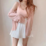 2026 Korean Version Of Spring And Summer New Women's Cool Sack Vest Open Shirt Loose Sun Protection Shirt Knit Two Sets Of Tops