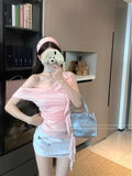 French Pure Wind Style Band Slanted Shoulder Sleeveless T-Shirt Design For Women's Summer Design Slim Sweet Hottie Top