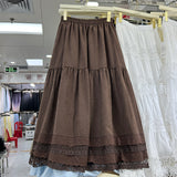 Design Layer Splicing Lace Lace Skirt Dress Half Skirt Women's Autumn And Winter New High-Waisted A-Shaped Skirt