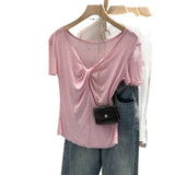 Lyselle Silk Wool Twisting V-Neck Short-Sleeved T-Shirt For Women Wear A New Beautiful Repair Bodysuit In Summer