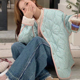 Two Sides Wearing Retro Floral Small Fresh Lattice Cotton Clothes Women's 2025 New Autumn And Winter Cotton Coat Women's Cotton Coat