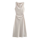 Spring 2025 New Fashion Round Collar Sleeveless Black Silk-Sense Silk-Sense Dress Women 8372090