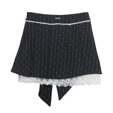 Real Shooting Leg Long Skirt Love Print Splicing Lace A Word 100 Folds Thin Bow Half-Dress Skirt 9339