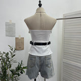 Real Shooting Hottie Zipper Open Shirt Bra Vest Female Feel Slightly Through The Repair Of The Short Sleeveless Top With Belt 6172