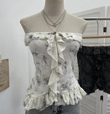 Real Shot With Anti-Slip Strip Tie Dyed Hole Design Dark-Smear Bra Waist Loaf Side Short Top 2709