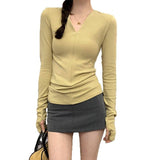 Spice Girls Are Shoulder-Renovation Invisible Zipper Long Sleeves With A Bottom-Up Woman 2025 Spring New T-Shirt Top