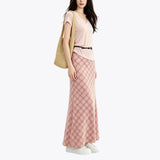 Sweet And Gentle Wind Pink Women's Summer New Korean Lattice Simple Skirt Small Fresh Long Dress