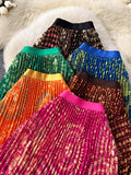 Sunflower Print 100-Fold Skirt High-Rise Thin Half Skirt Women's Medium And Long Skirt Holiday Wind Does Not Hit The Big Swing Commuter Skirt