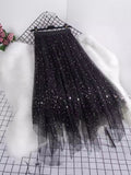 Autumn/Winter 2025 New High Waist Star Liangli Gold Velvet Lining Irregular Net Yarn Mid-Length Skirt