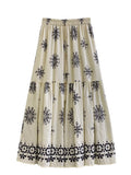 National Style Retro Floral Tice With Half-Dressed Dress Woman 2025 New Thin Casual Mid-Long Skirt