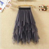 Irregular Net Dress Women Color Splicing Colliding Color A-Character Skirt Cake Fluffy Skirt Long Half-Body Skirt