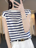 25 Spring And Summer Round Collar Color Classic Striped Short-Sleeved Women's T-Shirt Loose Thin Bottom Knitted Shirt Shirt Top