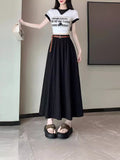 Casual Comfort French Tian Silk Linen Blending Feeling Tight Waist Half-Body A Skirt Umbrella Skirt With Belt