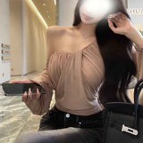 Korean Version Of The Niche Design Sense Of Irregular A Variety Of Wearing Of Women's Oblique Shoulders Folded Long-Sleeved Tops