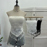 Real Shot With Chest Pad Anti-Slip Strip Tector Lace Wrapped Bra Tight Short Tid Lady Sleeveless Top Woman 1314