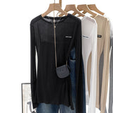 2026 Spring And Summer Design Sense Bottom Long Sleeves Thin Sexy Perspective Hot Girl T-Shirt Blouse New Explosion