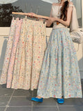 Gentle Han Si Pieces Of Flowers Skirt With High Waist Long Skirt New Loose Thin A Skirt Big Skirt